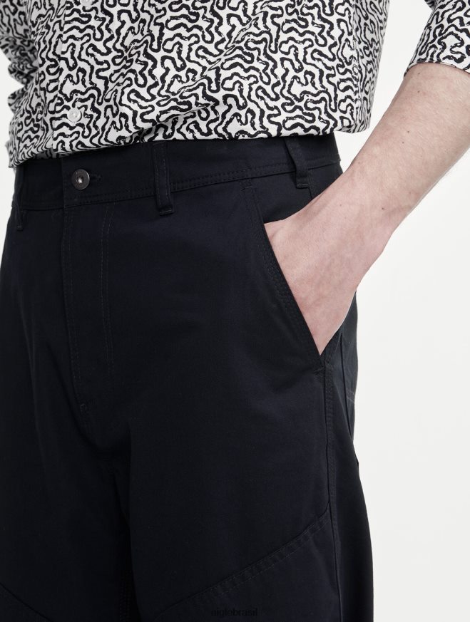 Aigle roupas calça de sarja quebrada de carpinteiro preto homens RX2B8872