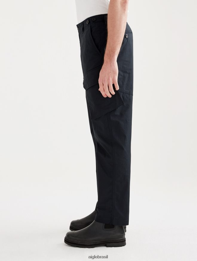 Aigle roupas calças cargo de popeline preto homens RX2B88142