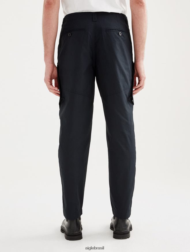 Aigle roupas calças cargo de popeline preto homens RX2B88142