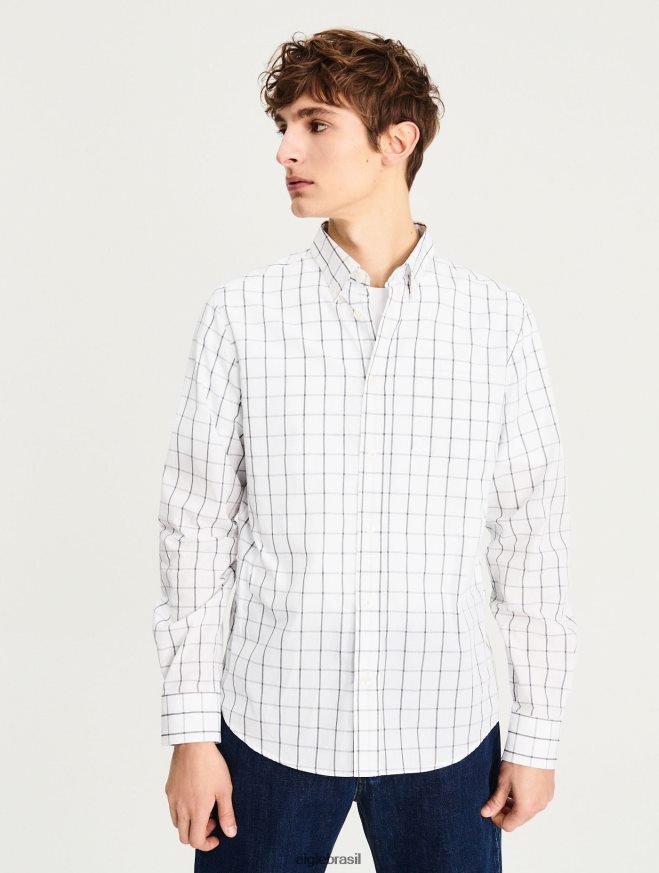 Aigle roupas camisa da verificação branco homens RX2B88104