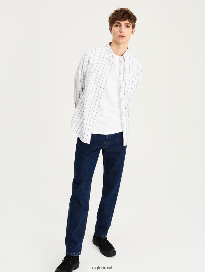 Aigle roupas camisa da verificação branco homens RX2B88104