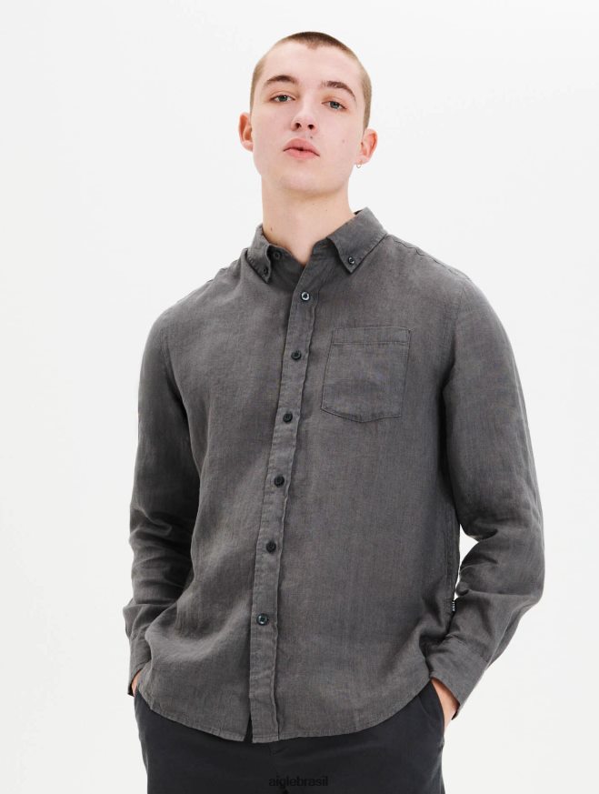 Aigle roupas camisa de linho carvão homens RX2B8889