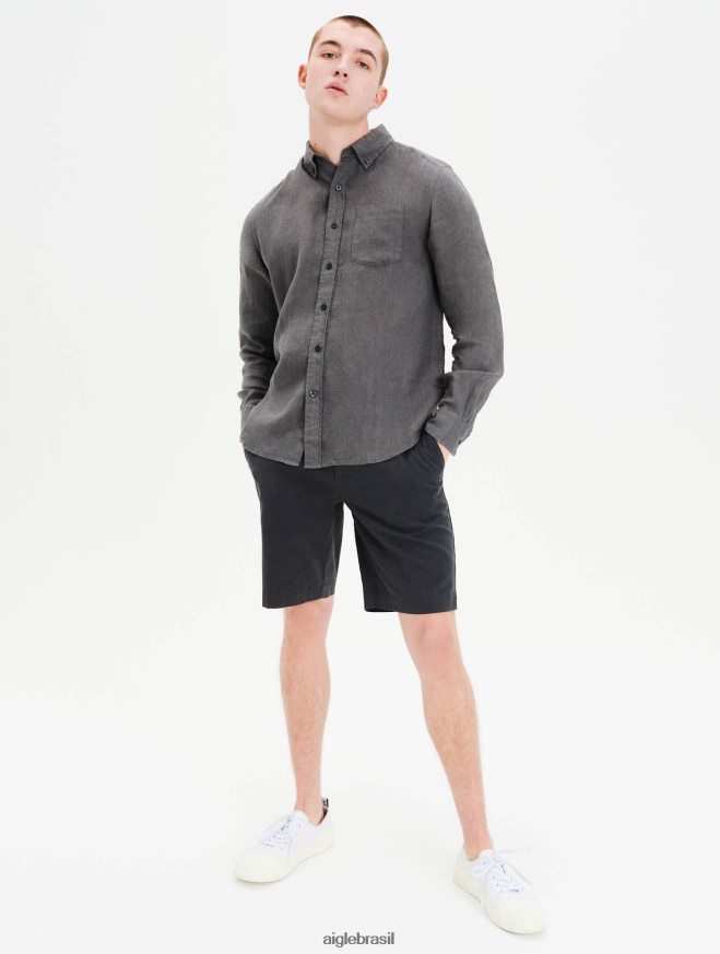 Aigle roupas camisa de linho carvão homens RX2B8889