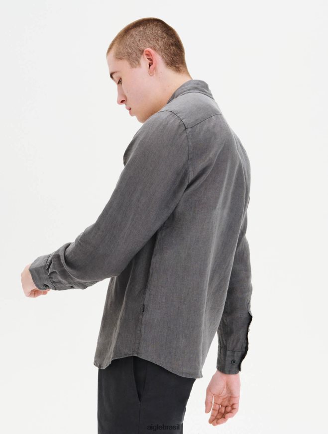 Aigle roupas camisa de linho carvão homens RX2B8889