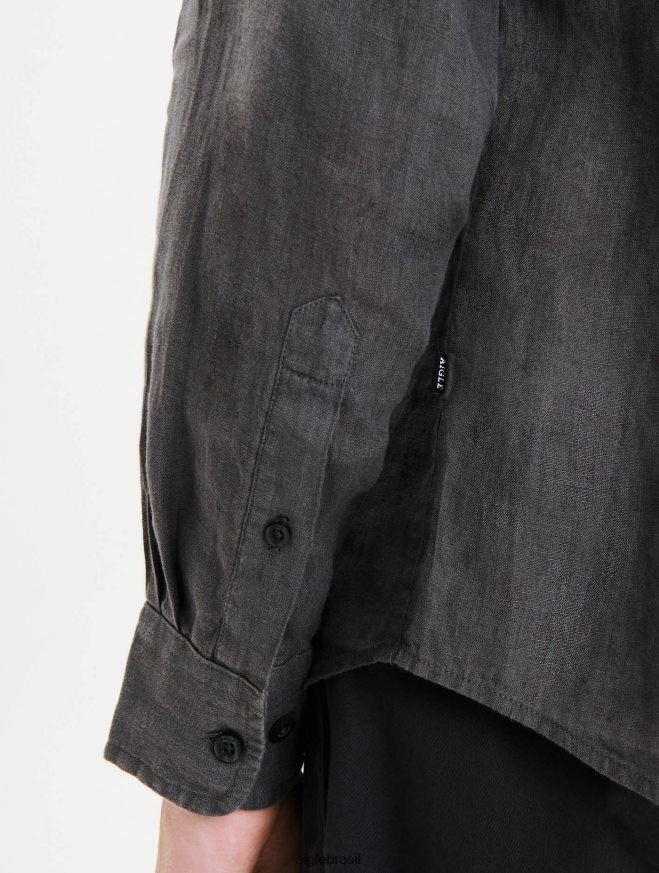 Aigle roupas camisa de linho carvão homens RX2B8889