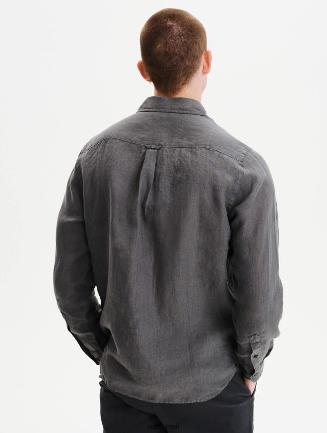 Aigle roupas camisa de linho carvão homens RX2B8889