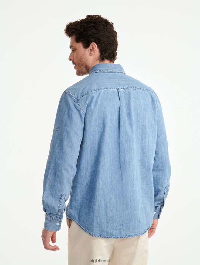 Aigle roupas camisa jeans manga longa alvejante leve homens RX2B8827