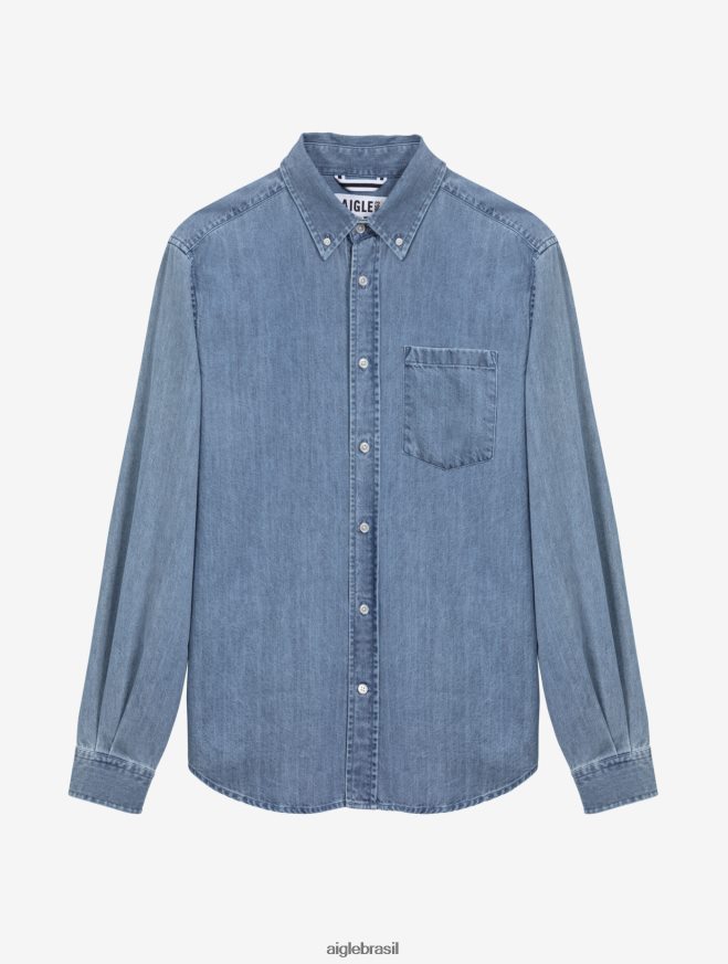 Aigle roupas camisa jeans manga longa alvejante leve homens RX2B8827