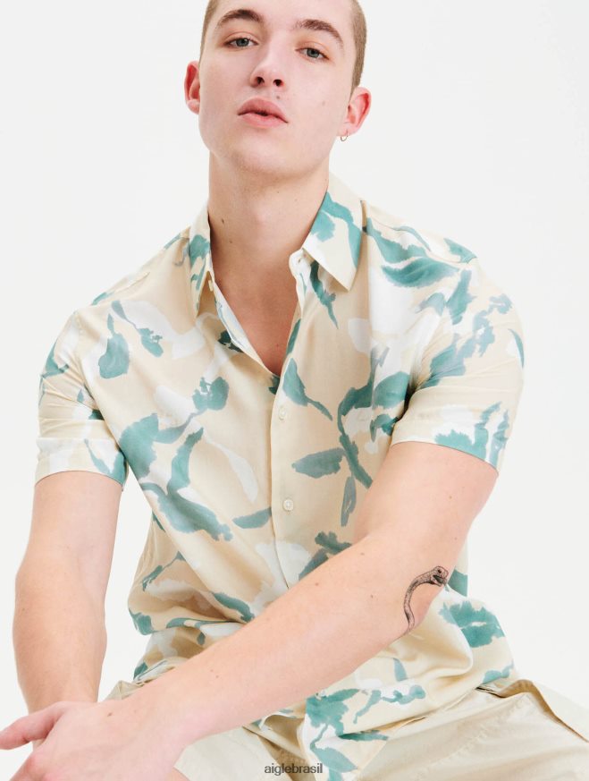 Aigle roupas camisa manga curta corte reto biscoito pr homens RX2B8867