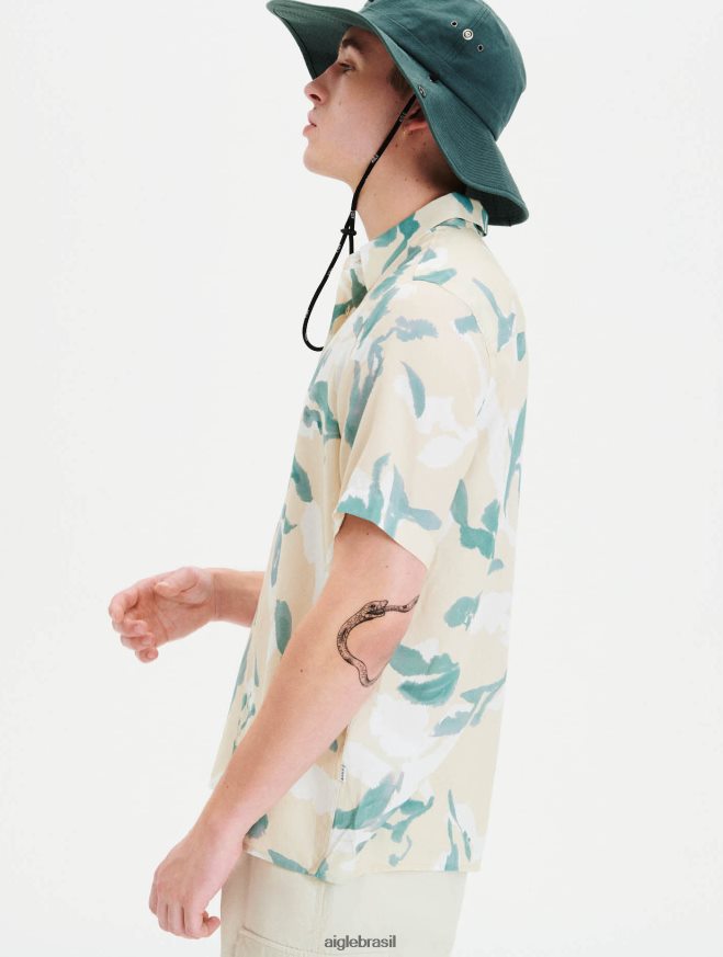 Aigle roupas camisa manga curta corte reto biscoito pr homens RX2B8867