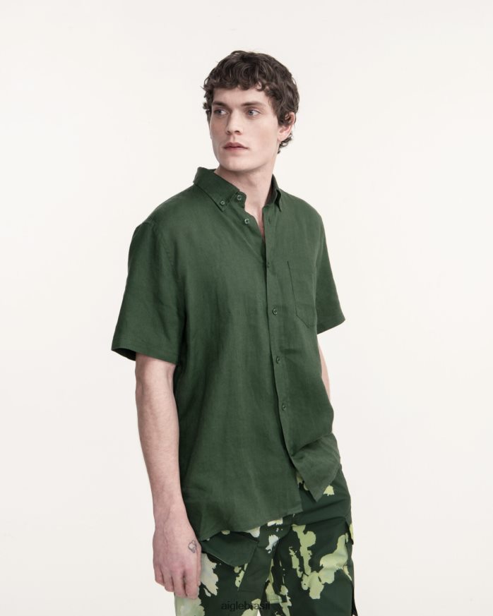 Aigle roupas camisa manga curta em linho botânico homens RX2B8855