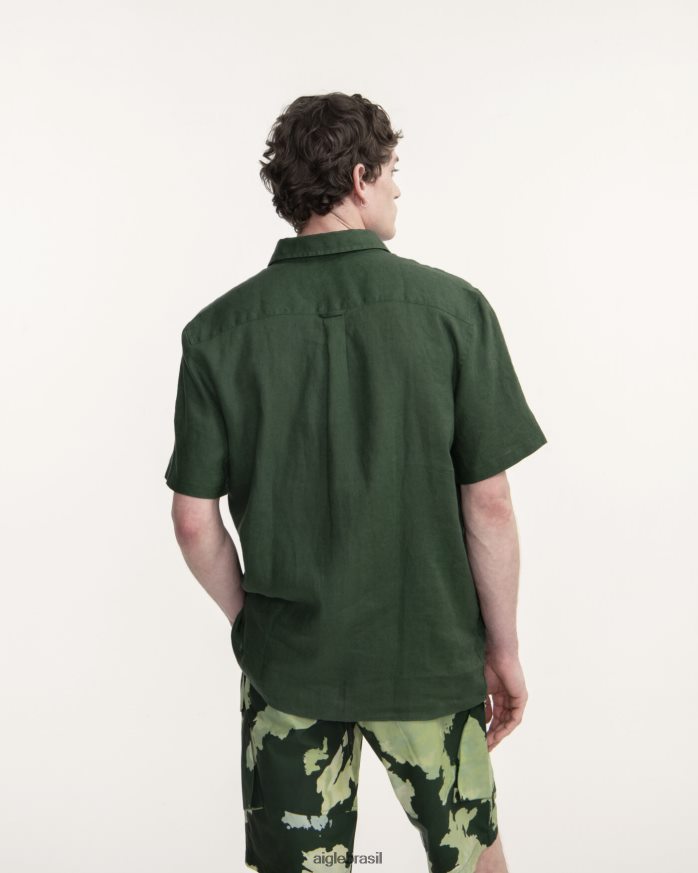 Aigle roupas camisa manga curta em linho botânico homens RX2B8855