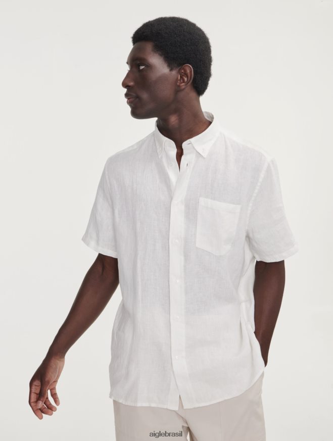 Aigle roupas camisa manga curta em linho leite homens RX2B88145