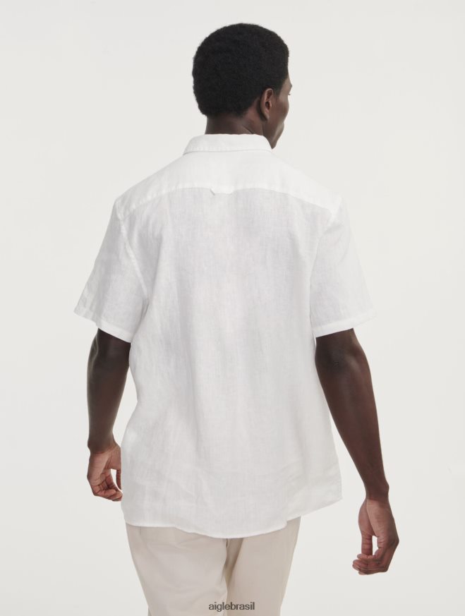 Aigle roupas camisa manga curta em linho leite homens RX2B88145