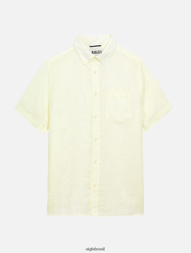 Aigle roupas camisa manga curta em linho leite homens RX2B88145