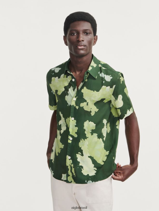 Aigle roupas camisa manga curta estampada em liocel pr botânico homens RX2B88120