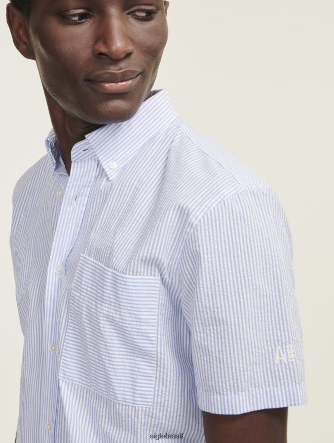 Aigle roupas camisa manga curta listrada seersucker rua cel homens RX2B88149