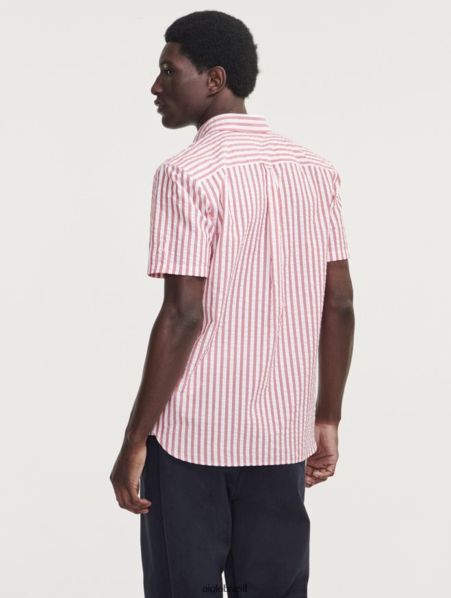 Aigle roupas camisa manga curta listrada seersucker rua vermelha homens RX2B8873