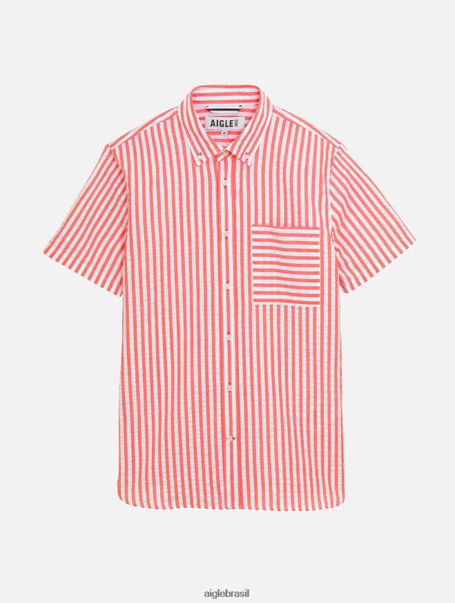 Aigle roupas camisa manga curta listrada seersucker rua vermelha homens RX2B8873