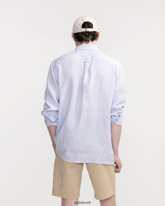Aigle roupas camisa manga longa em linho azul celeste homens RX2B8822