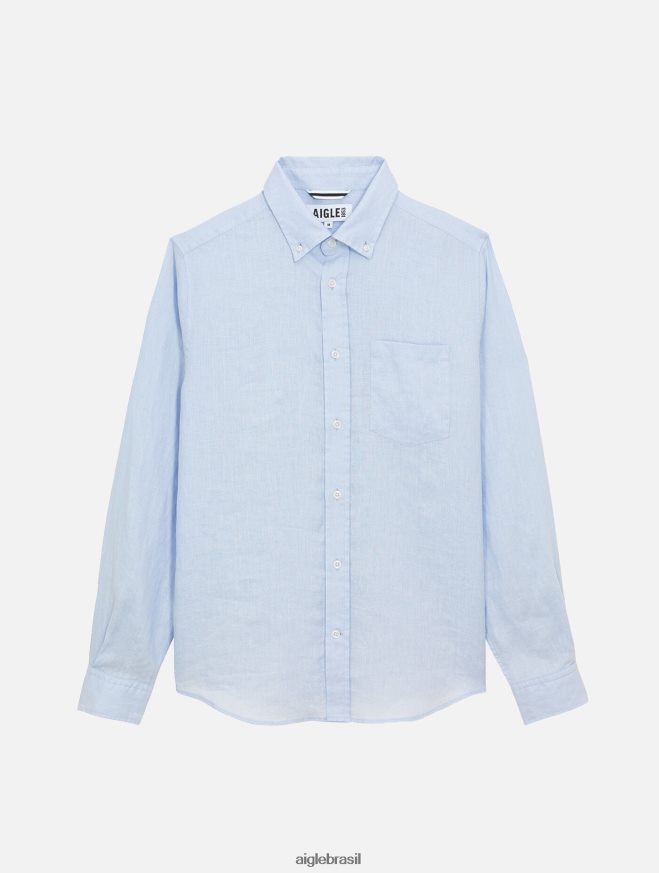 Aigle roupas camisa manga longa em linho azul celeste homens RX2B8822