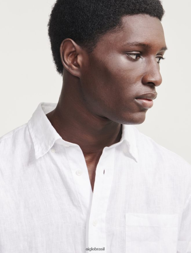 Aigle roupas camisa manga longa em linho branco homens RX2B8832