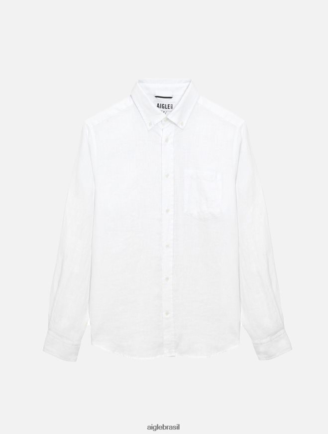 Aigle roupas camisa manga longa em linho branco homens RX2B8832