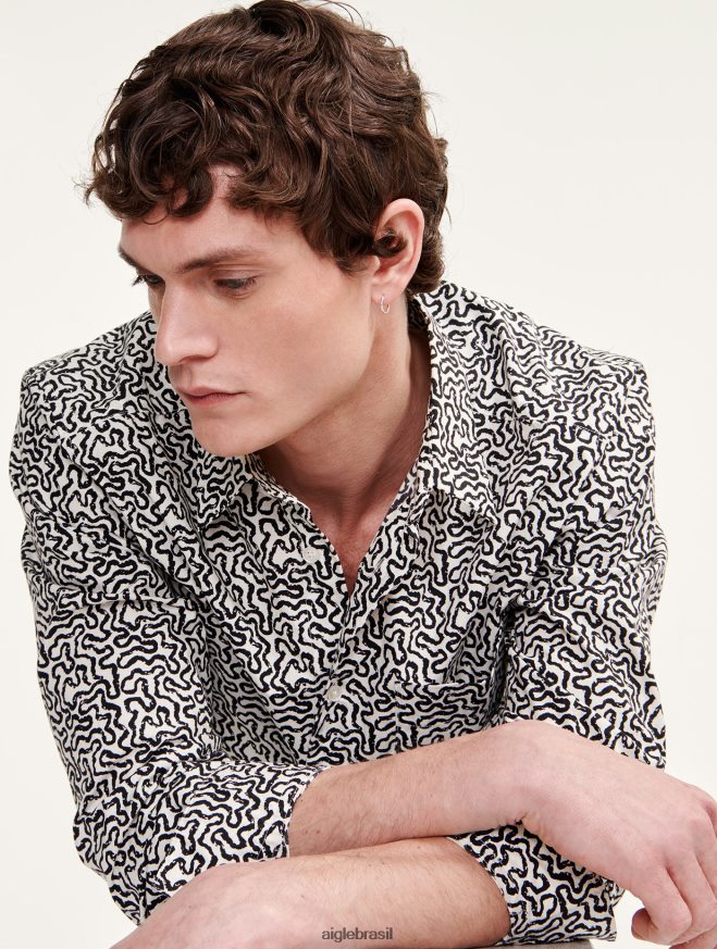 Aigle roupas camisa manga longa estampada em popeline lait pr homens RX2B8858