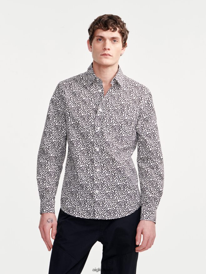 Aigle roupas camisa manga longa estampada em popeline lait pr homens RX2B8858