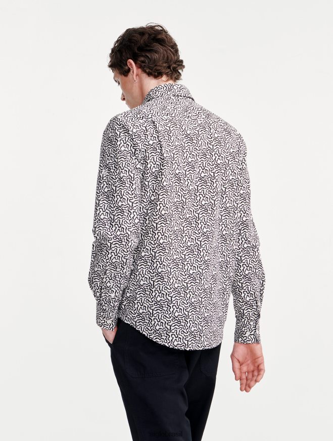 Aigle roupas camisa manga longa estampada em popeline lait pr homens RX2B8858
