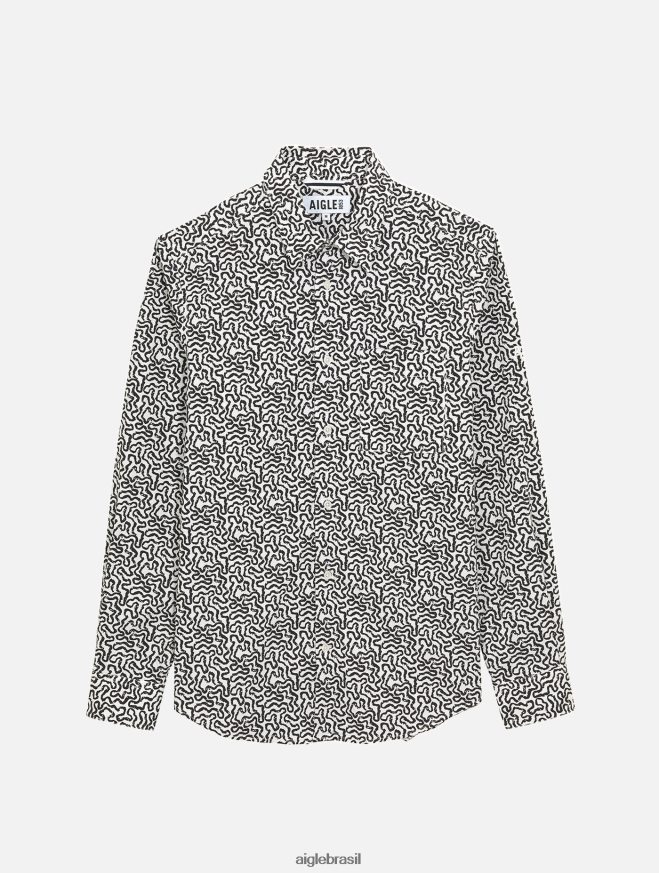 Aigle roupas camisa manga longa estampada em popeline lait pr homens RX2B8858
