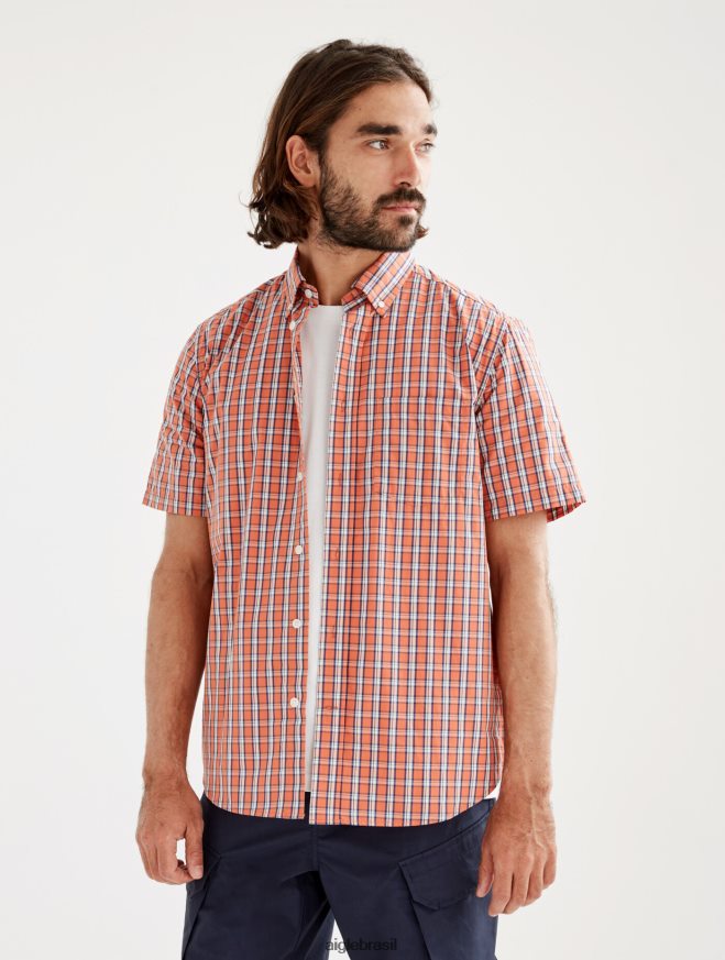 Aigle roupas camisa xadrez manga curta abricó ch homens RX2B88101