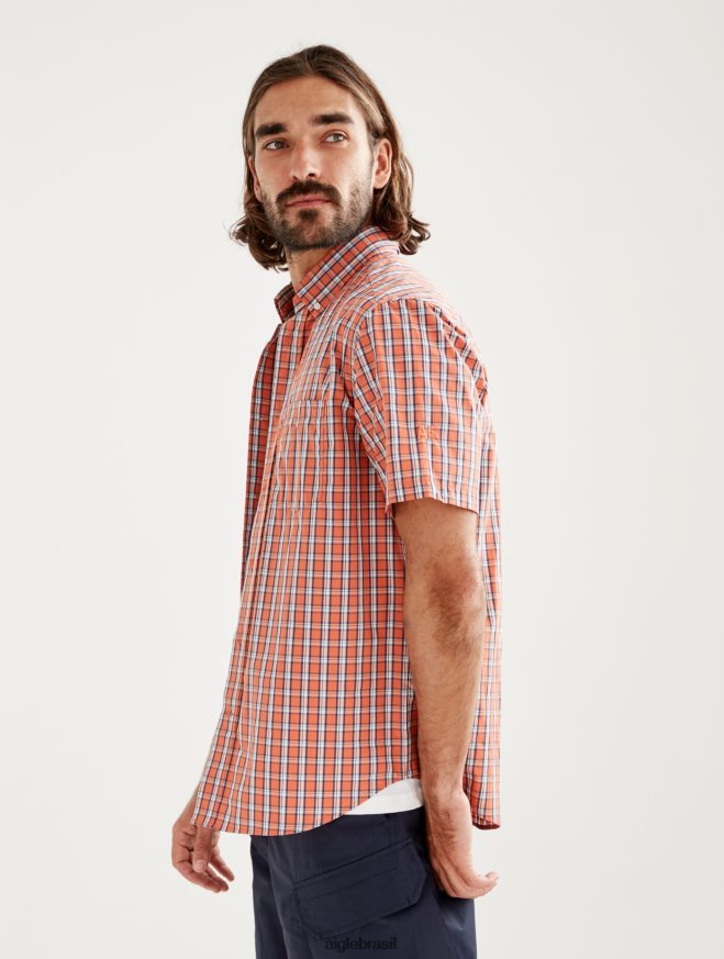 Aigle roupas camisa xadrez manga curta abricó ch homens RX2B88101