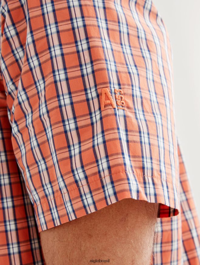 Aigle roupas camisa xadrez manga curta abricó ch homens RX2B88101