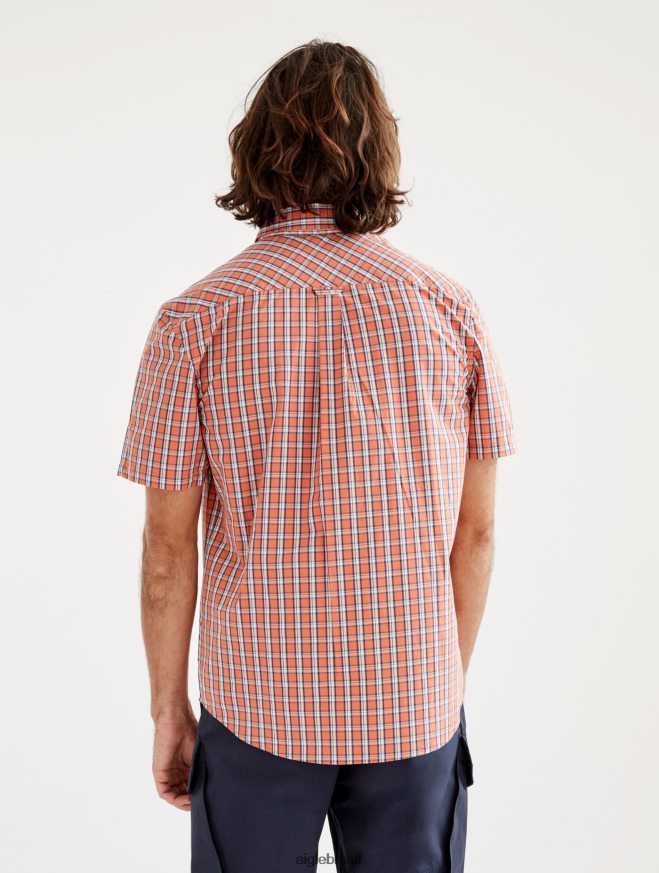 Aigle roupas camisa xadrez manga curta abricó ch homens RX2B88101
