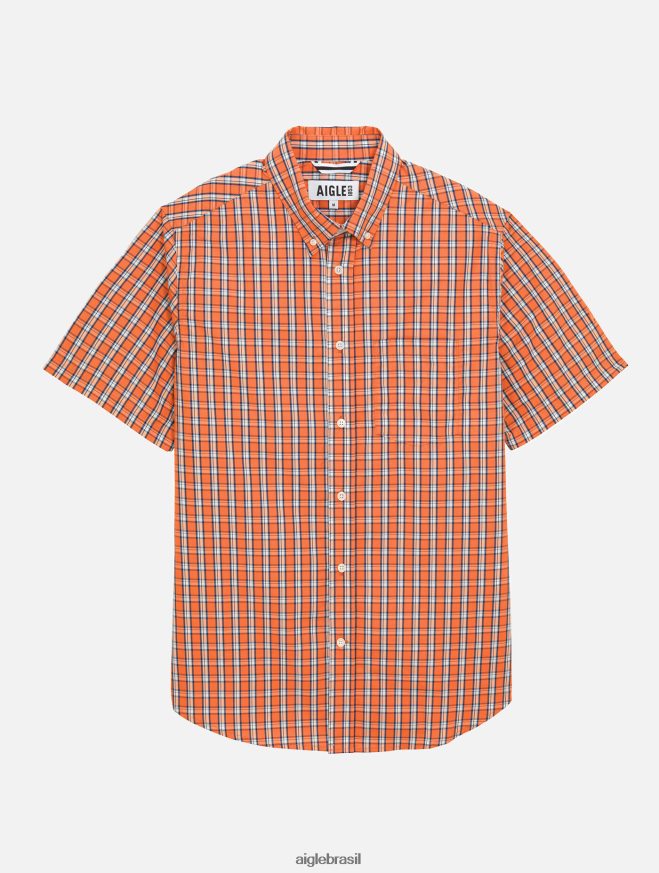 Aigle roupas camisa xadrez manga curta abricó ch homens RX2B88101