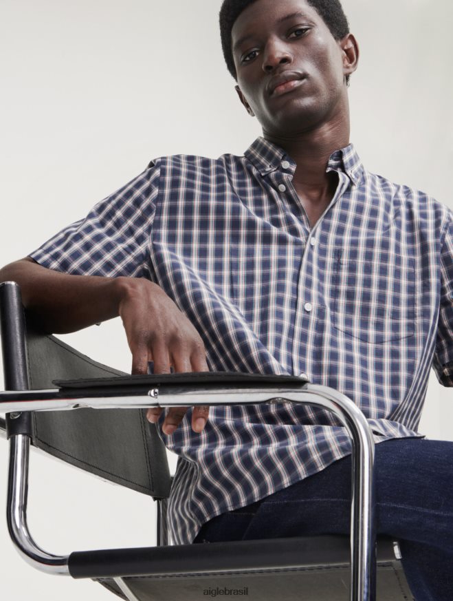 Aigle roupas camisa xadrez manga curta império ch homens RX2B88100