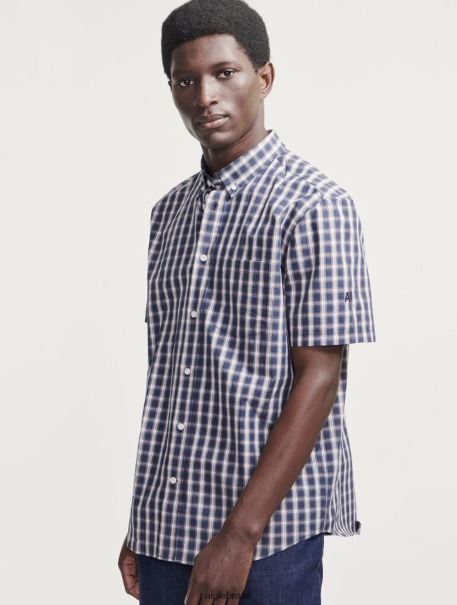 Aigle roupas camisa xadrez manga curta império ch homens RX2B88100