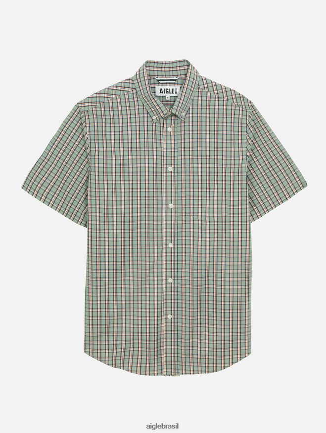 Aigle roupas camisa xadrez manga curta reseda ch homens RX2B8899
