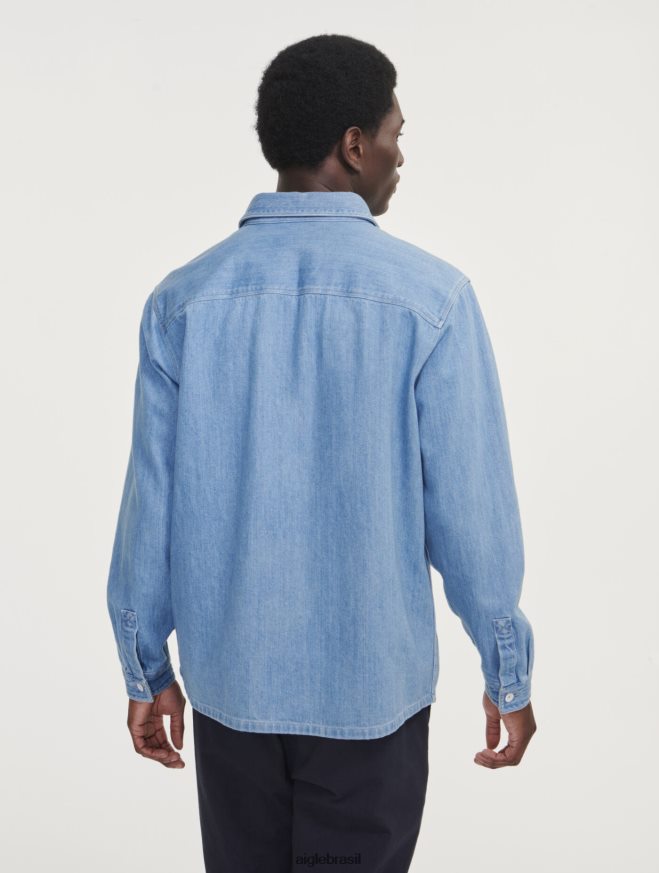 Aigle roupas camiseta jeans manga longa alvejante claro para jeans homens RX2B88112