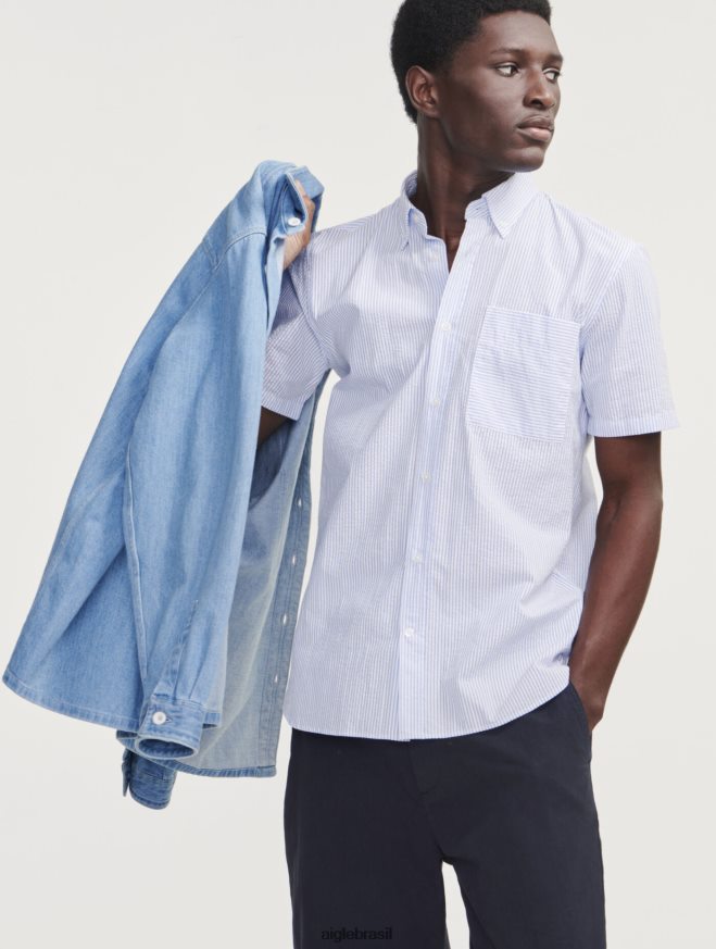 Aigle roupas camiseta jeans manga longa alvejante claro para jeans homens RX2B88112