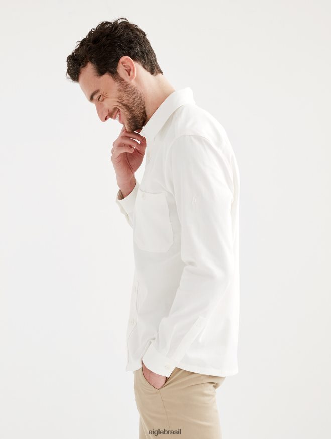 Aigle roupas camiseta manga longa algodão/linho leite homens RX2B88126