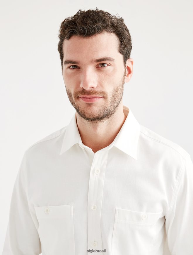 Aigle roupas camiseta manga longa algodão/linho leite homens RX2B88126