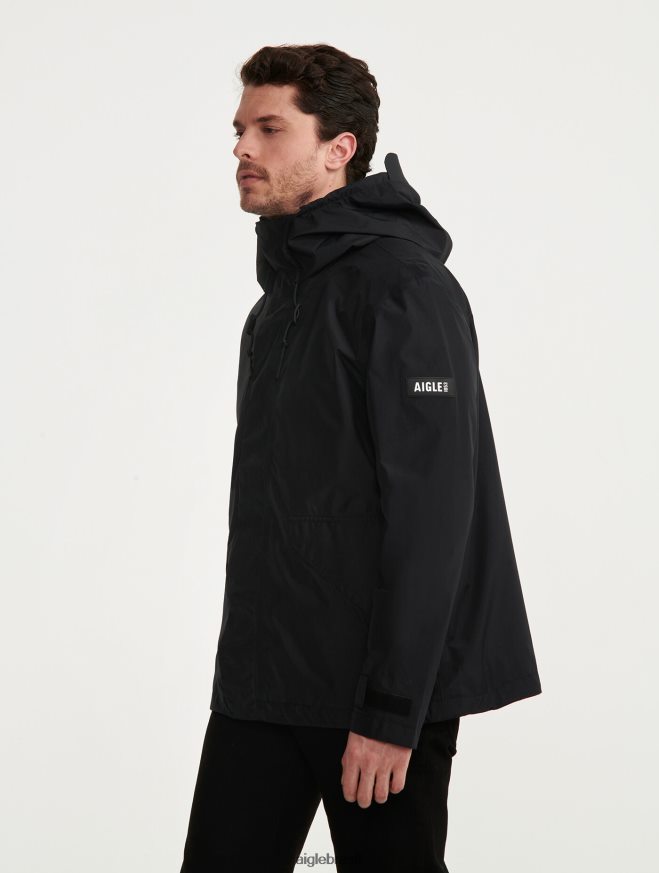 Aigle roupas jaqueta gore-tex com capuz curto preto homens RX2B88215