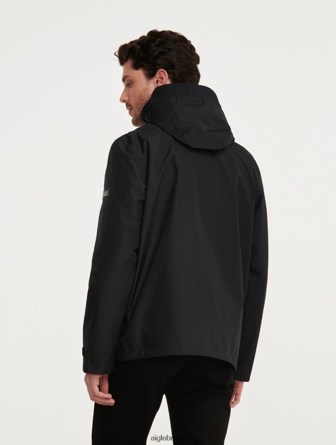 Aigle roupas jaqueta gore-tex com capuz curto preto homens RX2B88215