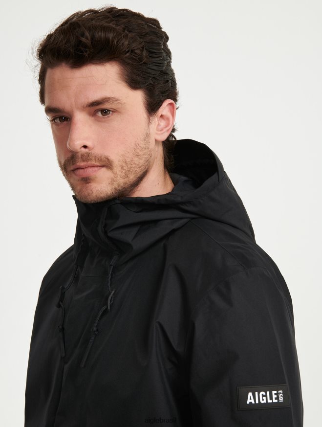 Aigle roupas jaqueta gore-tex com capuz curto preto homens RX2B88215