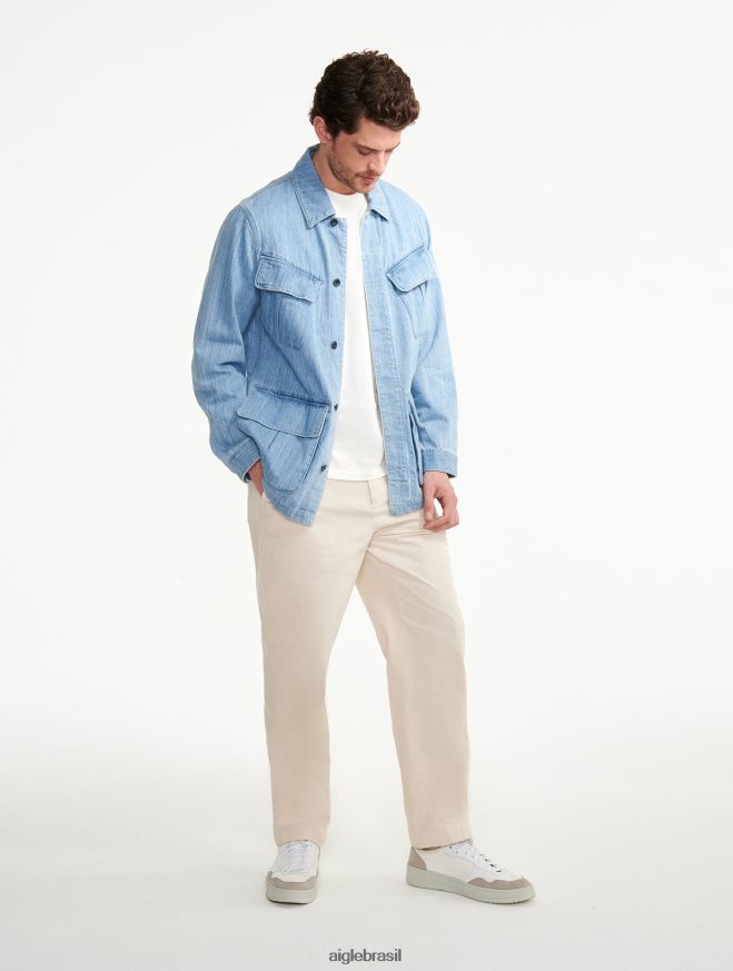 Aigle roupas jaqueta jeans safari de comprimento médio alvejante claro para jeans homens RX2B88204