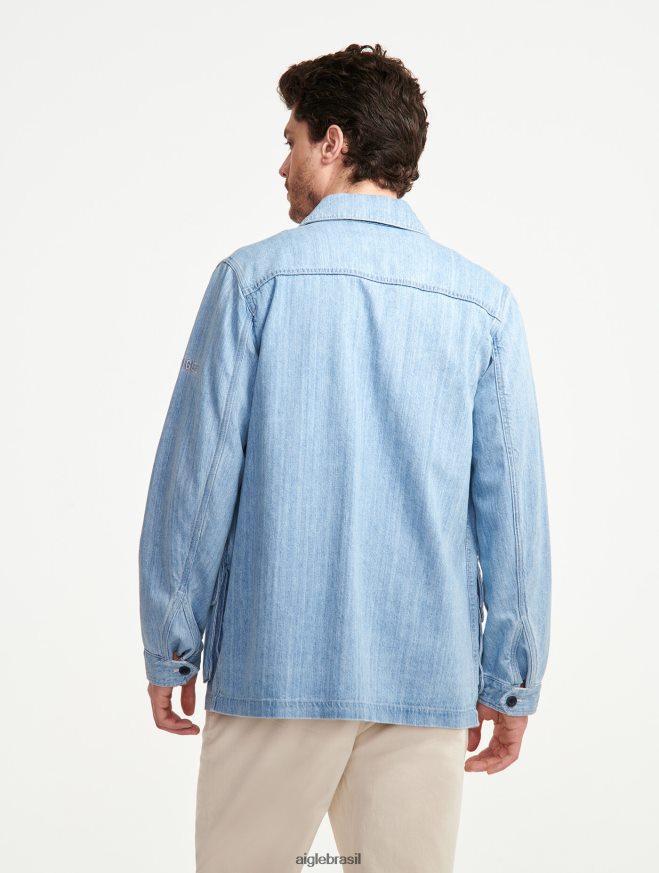 Aigle roupas jaqueta jeans safari de comprimento médio alvejante claro para jeans homens RX2B88204