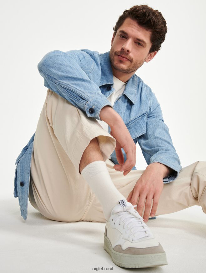 Aigle roupas jaqueta jeans safari de comprimento médio alvejante claro para jeans homens RX2B88204