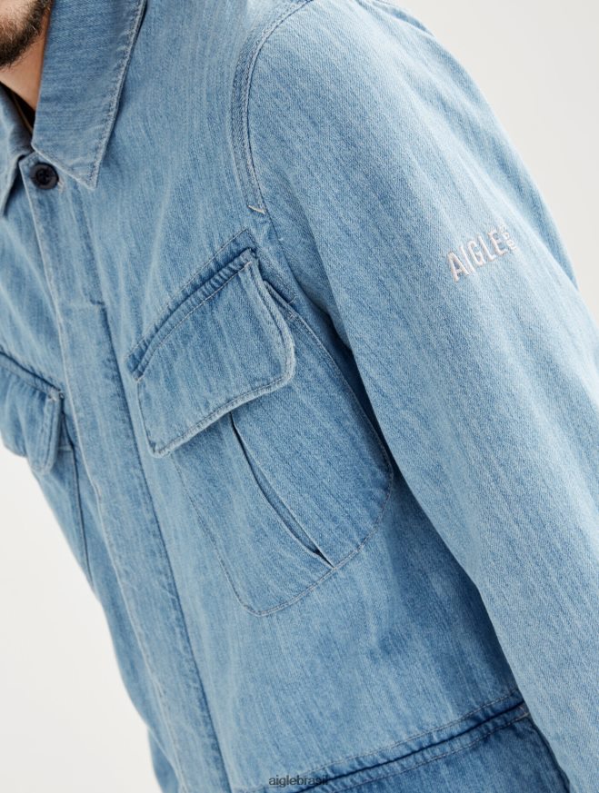 Aigle roupas jaqueta jeans safari de comprimento médio alvejante claro para jeans homens RX2B88204